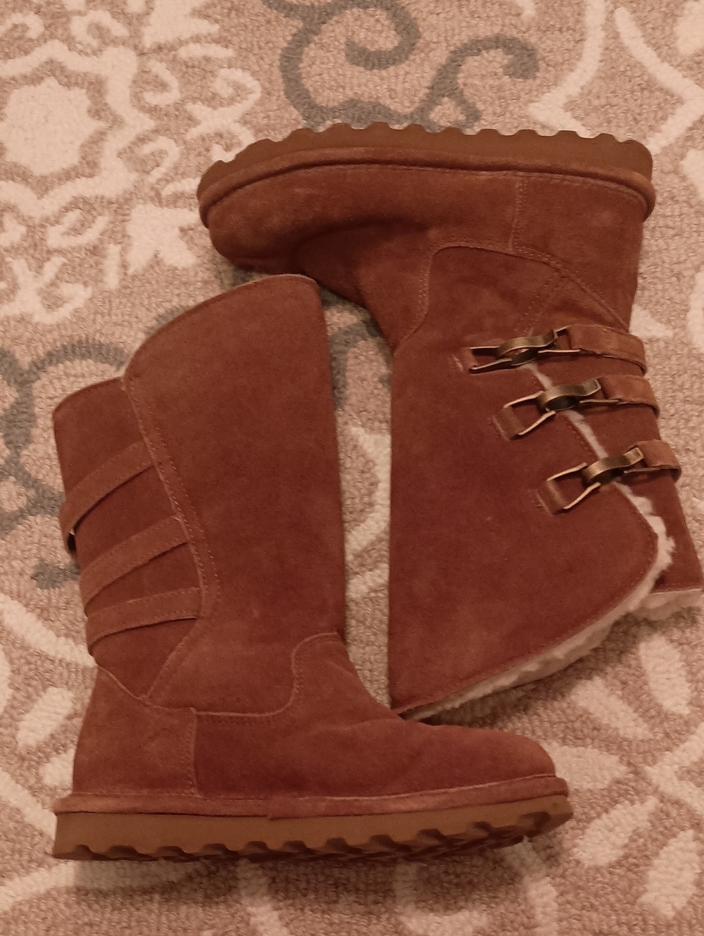 BearPaw Jenna Suede Mid-Calf Winter Boots with Buckle Details